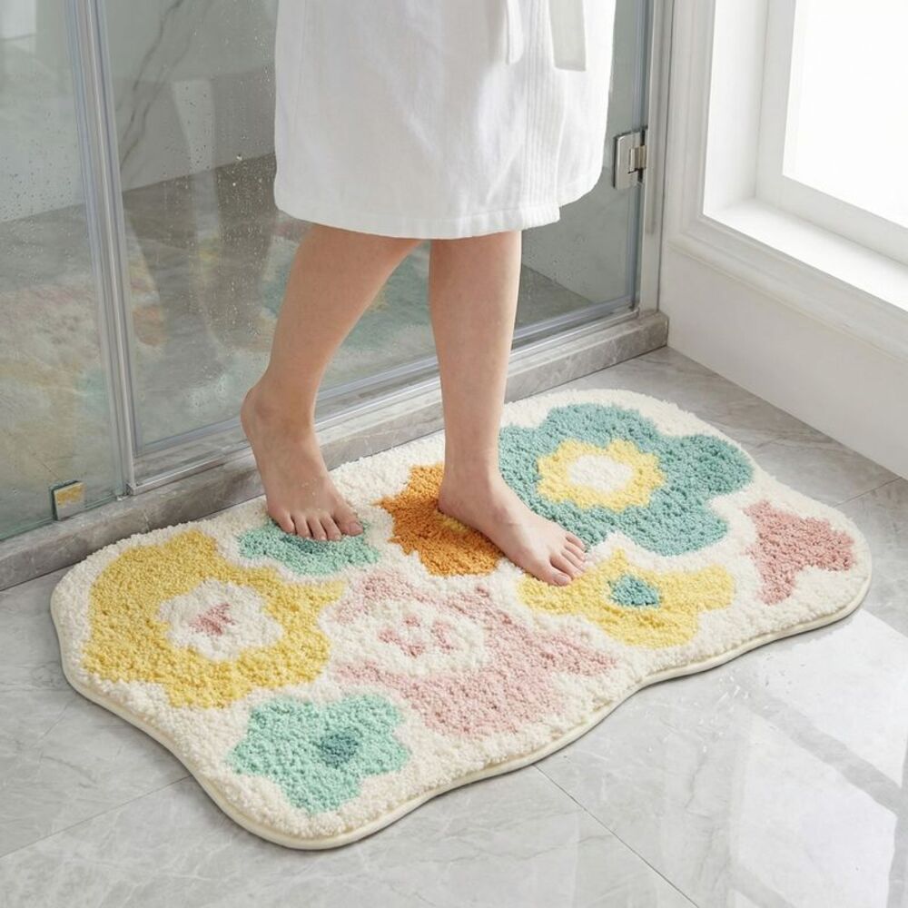 Soft Plush Non Slip Microfiber Quick Dry Washable Bath Rugs 16"x24" Flower-1